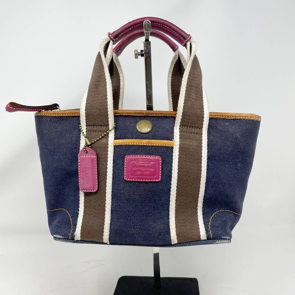 Coach Handbags - Coach Denim and Leather Double Strap Mini Tote